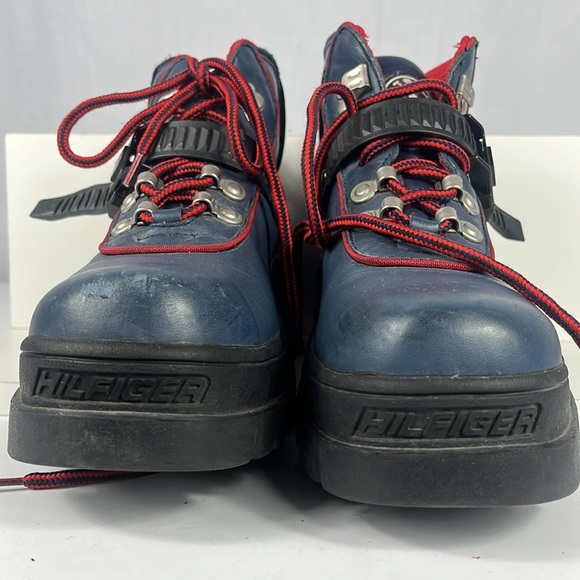 Vintage Y2K Tommy Hilfiger Navy Blue Chunky Leather Boots Lug Sole. - Picture 9 of 16